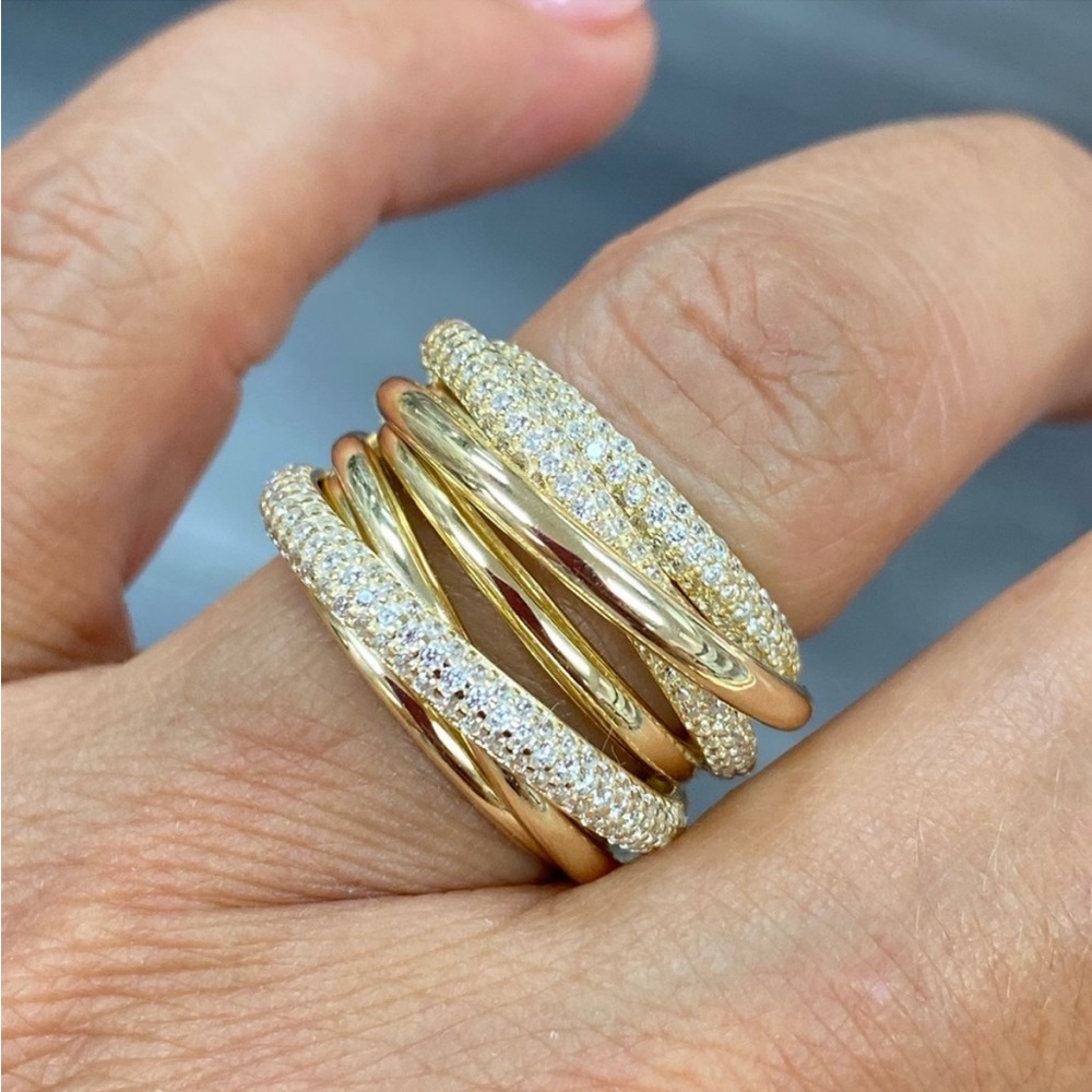 New unique fancy layered CZ Gold plated over 925 Sterling Silver Stacking ring 7